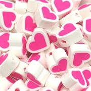 Fimo perler. Hjerter. 10 x 4 mm. Hvid-pink. 30 stk.